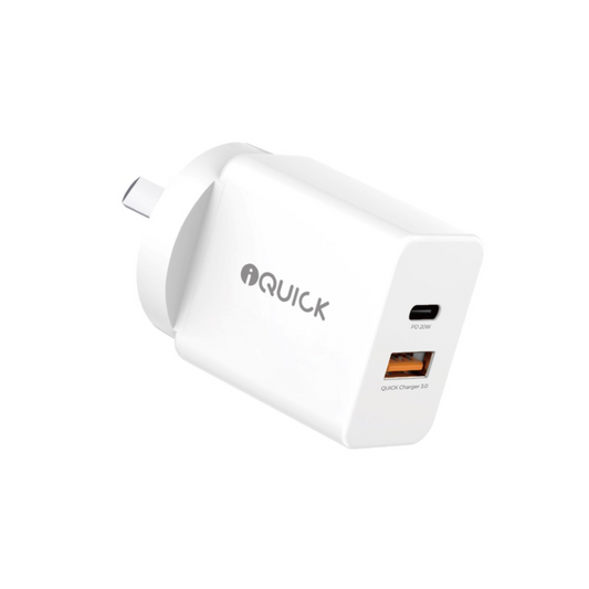 iQuick 20W Dual Port Wall Plug | USB-C and USB-A