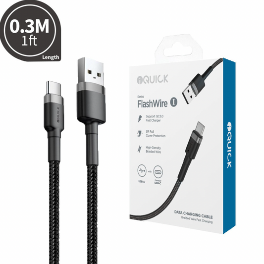 USB-A to USB-C 30cm Braided Charging Cable
