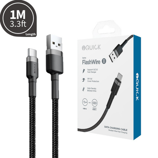 USB-A to USB-C 1m Braided Charging Cable
