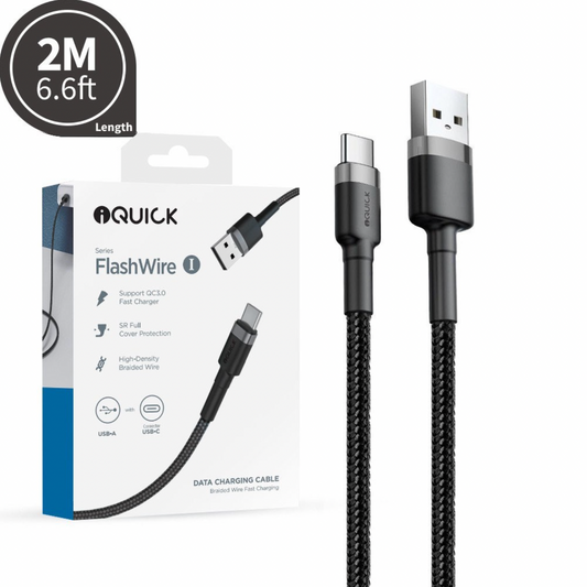 USB-A to USB-C 2m Braided Charging Cable