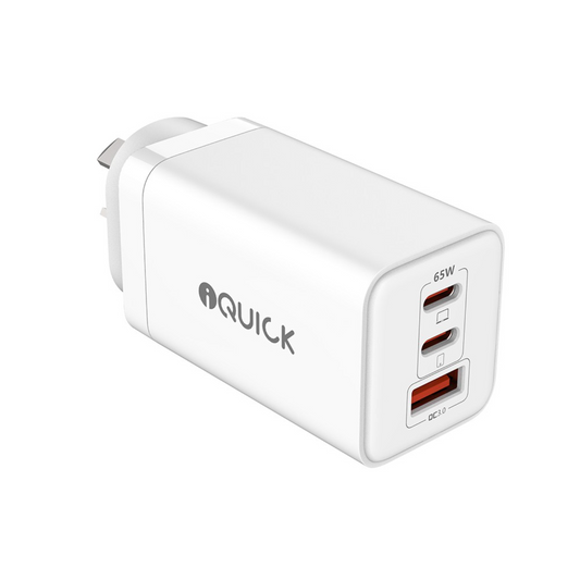 iQuick 65W 3-Port Charger | 2x USB-C & 1x USB-A